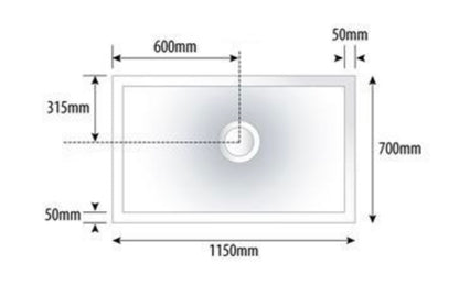 1150 x 700 Shower Tray with Thermostatic Shower Set and White Waste